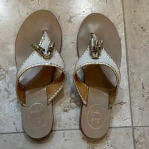 Jack Rogers Cream Sandals with Gold Stitching 7.5